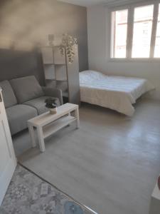 una sala de estar con un sofá y una cama en Intimissime, en Dunkerque