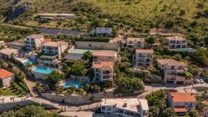 佩特罗瓦纳莫鲁Olive Resort & Villas的带游泳池的房子的鸟瞰图
