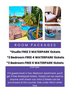 a flyer for a water park with a waterpark slide at Melaka Town Area Top 1 Family Lovers Water Themepark Suites By GGM in Melaka