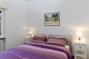 a bedroom with a bed with two night stands and two lamps at Ranco Villa - 14006 in Ranco