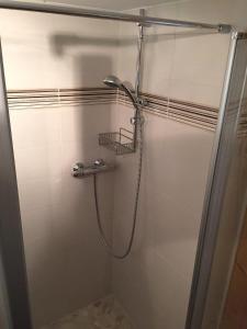 kabinę prysznicową z głowicą prysznicową w łazience w obiekcie Eisenberg Chalet w mieście Eisenberg an der Pinka