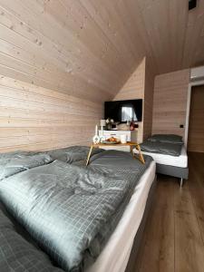 Postel nebo postele na pokoji v ubytování Aster domki Sarbinowo