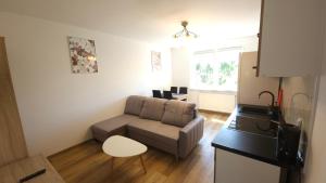 una sala de estar con un sofá y una mesa en Apartament u Marty, en Lublin