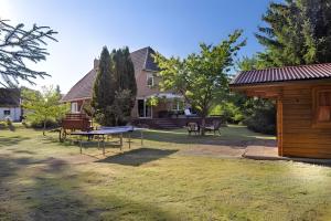 a backyard with a ping pong table in front of a house at Landhaus Schwerin in Kirch Jesar