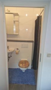 a small bathroom with a toilet and a sink at WOHLFÜHLOASE - Zimmer, Appartment - im Herzen STARNBERGS in Starnberg