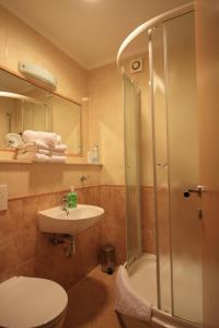 a bathroom with a shower and a toilet and a sink at Apartment Dalmatien Traumhaus in Makarska +37 photos