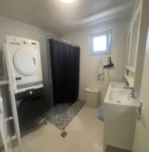 un bagno con doccia e lavandino di Maison de vacances a Village-Neuf