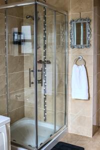 una doccia con una porta in vetro in un bagno di Spacious Apartment Killorglin Town Centre a Killorglin