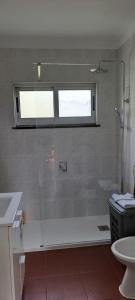a bathroom with a shower and a sink at Chez Tronqueira 43 in Faja Grande +65 photos