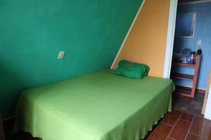 a green bed in a room with a green wall at La Cabana de Lapo in Magdalena Milpas Altas +3 photos