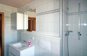 a bathroom with a shower and a sink and a toilet at Ferienhof Bühler in Schramberg +39 photos