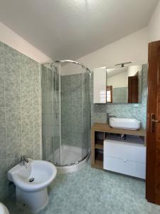 a bathroom with a shower and a sink and a toilet at Lo Stazzo di Gallura Rudalza-Porto Rotondo in Rudalza +35 photos