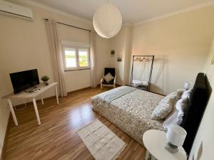 a bedroom with a bed and a desk and a television at Casa Rey's in Paialvo