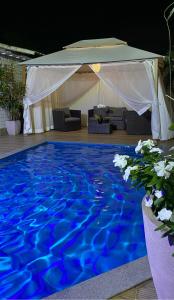 a large blue pool in front of a tent at Hotel Pousada Irmaos Freyhardt in Rio de Janeiro