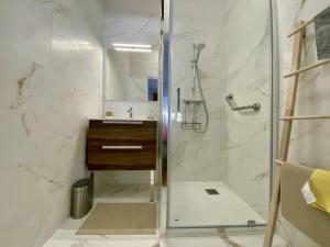 ein Badezimmer mit Dusche mit Glastür in der Unterkunft Maison rénovée à Cambo, 2 ch, jardin, parking, WiFi - FR-1-495-154 in Cambo-les-Bains + 8 Fotos