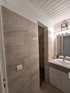 un baño con lavabo y espejo en Appartement MANBANNA 324, en Grand-Bourg
