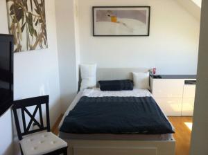 a small bedroom with a bed in a room at Andro studio apartment in Ljubljana