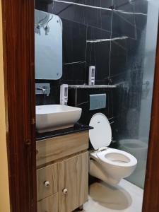 齐拉克普尔Hotel Golden Rooftop的带马桶和水槽的浴室