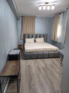 a bedroom with a large bed and a table at Garsoniera in Vila Campus Mamaia Constanta in Constanţa +45 photos