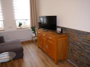 a living room with a couch and a flat screen tv at Haus-Wolter in Goslar