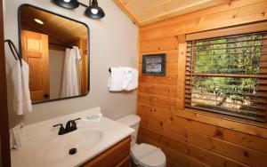 un baño con lavabo y espejo en The Song Bird, en Gatlinburg 34 fotos más
