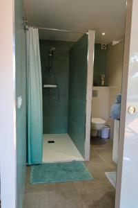 a bathroom with a shower and a toilet at Mar y Emma in Vall-Llobrega