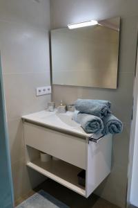 a bathroom with a sink and a mirror at Mar y Emma in Vall-Llobrega +9 photos
