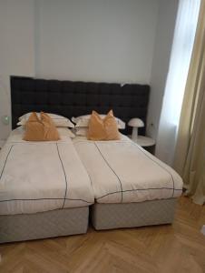 a bedroom with a large bed with two pillows at La Maison des Fleurs FREE PARKING in Pazardzhik +49 photos
