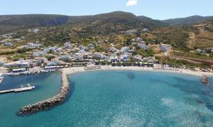 an aerial view of a beach with a resort at Beachfront Panorama Apartments in Kythira in Agia Pelagia Kythira