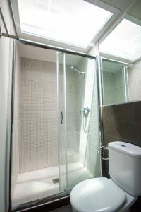 マラガにあるLivemalaga Merced Apartamentoのバスルーム(ガラス張りのシャワー、トイレ付)