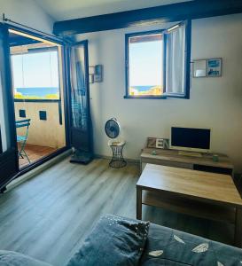 TV a/nebo společenská místnost v ubytování Le cosy vue mer