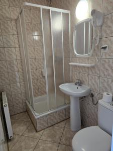 a bathroom with a shower and a sink and a toilet at Pokoje Gościnne Elżbieta Chylińska in Krynica Morska