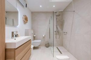 a bathroom with a shower and a sink and a toilet at Huswell - Lovely retreat for 2 in Antwerp in Antwerp