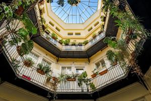 an overhead view of a building with potted plants at Castle District Design Studio in Budapest
