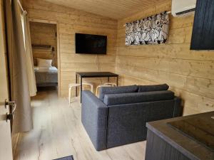 a living room with a couch and a table at Rauhalahti Holiday Homes in Kuopio