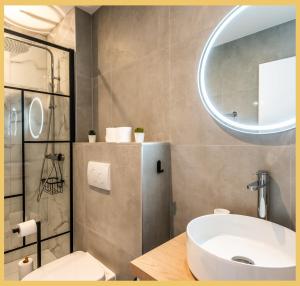 a bathroom with a sink and a mirror at Studio Chez Alexandre I Annemasse in Annemasse