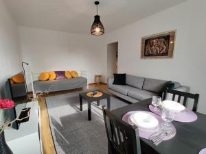 Posezení v ubytování Cozy 1BR Apartment with Balcony, Free WiFi and Parking
