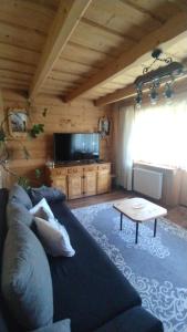 a living room with a couch and a table at Zacisze in Kościelisko