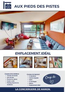 eine Collage mit Fotos eines Wohnzimmers in der Unterkunft Escapade Familiale en Montagne in Métabief