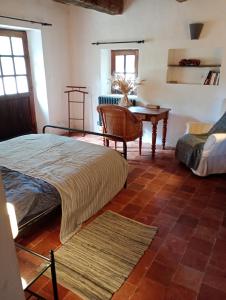 a bedroom with a bed and a desk in a room at La Bergerie en Provence in Puimichel