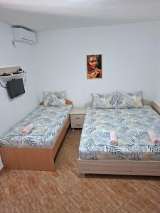 two beds sitting next to each other in a room at Apartmani Milica Dojran in Star Dojran