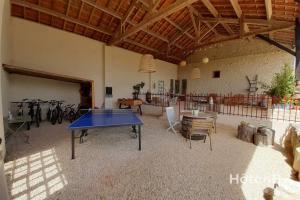 a ping pong table in the middle of a room at Rouge Tanin Cottage Private Spa Nature & Authentic Charm on a Dordogne in Blanc +26 photos