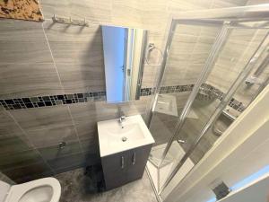ミッチャムにある6-bedroom House in Morden, London (Zone 4)の洗面台、シャワー、トイレ付きのバスルーム