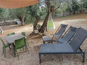 a group of chairs and a table and a hammock at Il Boschetto in Santo Spirito