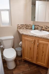 a bathroom with a toilet and a sink at Canyonlands Cabin #19 in Moab +14 photos