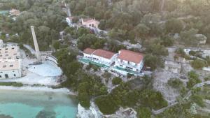 an aerial view of a train station next to a river at Aronis Spyros Panoramic Seaview Apartments in Longós +34 photos