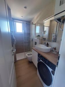 a bathroom with a sink and a toilet at City Vibe Apartment in Tuzla +9 photos