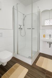 a bathroom with a shower and a toilet and a sink at City Apartment in Siegen Parkplatz WLAN Autobahn in Siegen