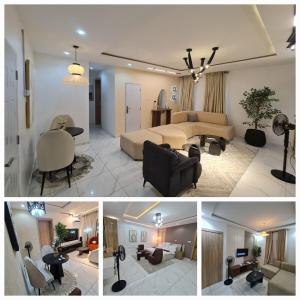 a collage of pictures of a living room and a bedroom at Zendidis Luxury Apartment in Lekki