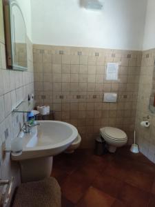 a bathroom with a sink and a toilet at Villa l'orto Portixeddu Sardegna in Fluminimaggiore +13 photos